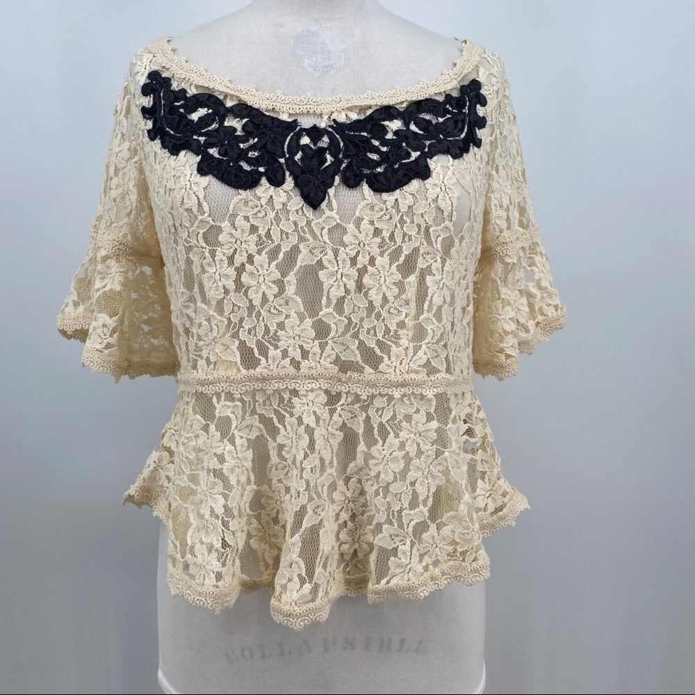 Free people lace peplum top blouse shirt small